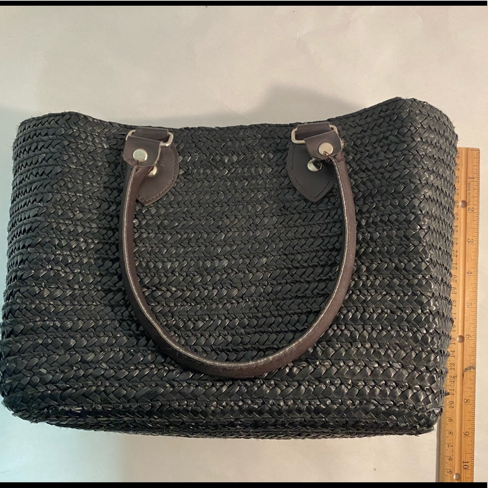 Braided Black Straw Satchel - Picture 2 of 5